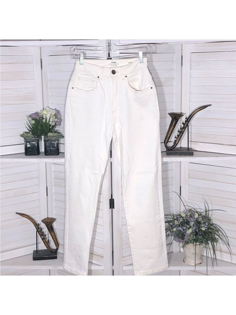 Cotton On cream jeans high rise straight legs cotton grunge streetwear beach 24